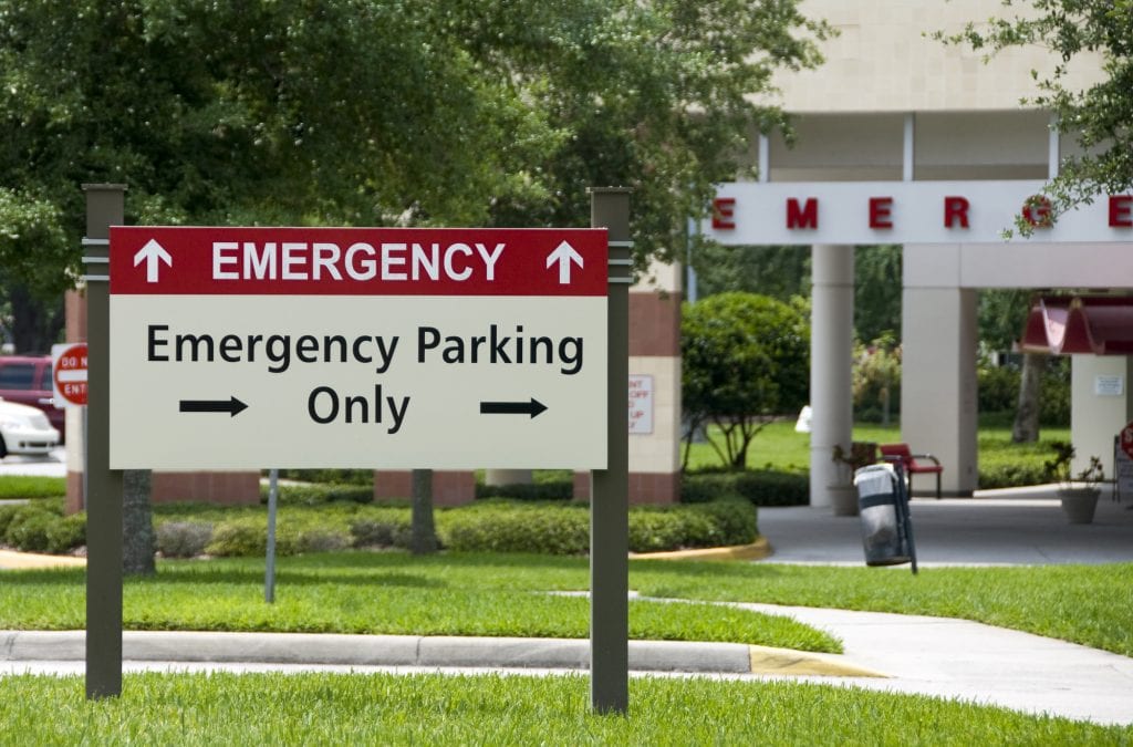 Hospital emergency room entrance. Catastrophic injuries are the most dangerous and potentially deadly events that can occur in someone’s life.